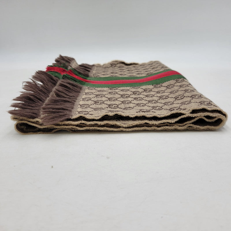 【中古品】【メンズ/レディース】 GUCCI グッチ GG柄 ウェブライン マフラー 183-260902-as-18-izu サイズ：37×180cm カラー：ブラウン系 万代Net店