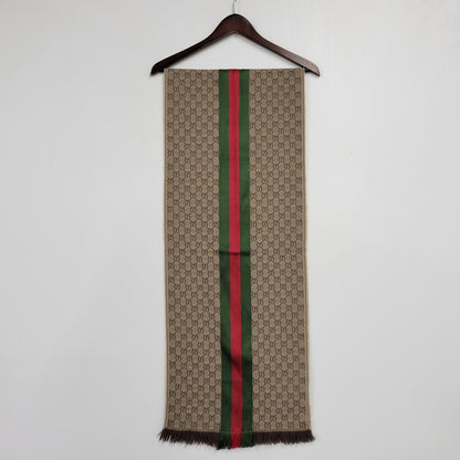 【中古品】【メンズ/レディース】 GUCCI グッチ GG柄 ウェブライン マフラー 183-260902-as-18-izu サイズ：37×180cm カラー：ブラウン系 万代Net店