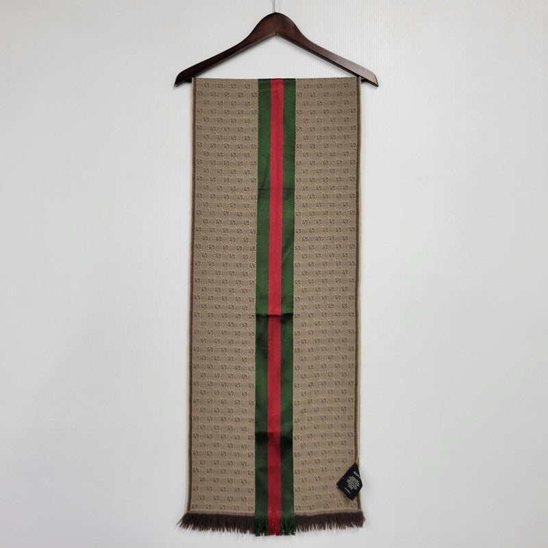 【中古品】【メンズ/レディース】 GUCCI グッチ GG柄 ウェブライン マフラー 183-260902-as-18-izu サイズ：37×180cm カラー：ブラウン系 万代Net店