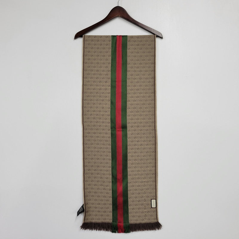 【中古品】【メンズ/レディース】 GUCCI グッチ GG柄 ウェブライン マフラー 183-260902-as-18-izu サイズ：37×180cm カラー：ブラウン系 万代Net店