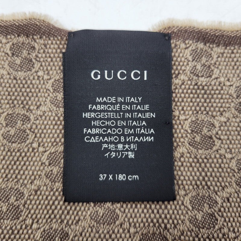 【中古品】【メンズ/レディース】 GUCCI グッチ GG柄 ウェブライン マフラー 183-260902-as-18-izu サイズ：37×180cm カラー：ブラウン系 万代Net店