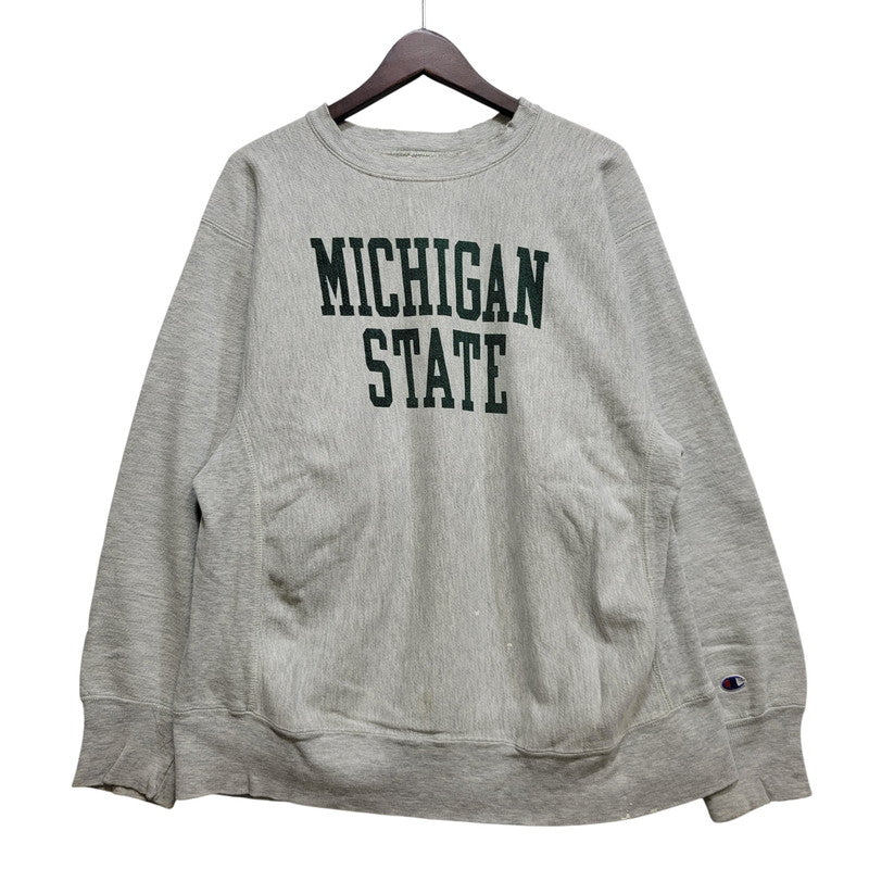 【中古品】【メンズ】 CHAMPION チャンピオン トリコタグ中期 染み込みプリント USA製 80S MICHIGAN STATE REVERSE WEAVE SWEATSHIRT リバースウィーブ スウェットシャツ トップス 長袖 146-260904-cs-01-izu サイズ：XL カラー：グレー 万代Net店