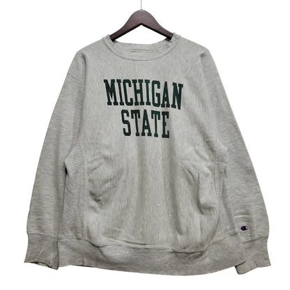 【中古品】【メンズ】 CHAMPION チャンピオン トリコタグ中期 染み込みプリント USA製 80S MICHIGAN STATE REVERSE WEAVE SWEATSHIRT リバースウィーブ スウェットシャツ トップス 長袖 146-260904-cs-01-izu サイズ：XL カラー：グレー 万代Net店