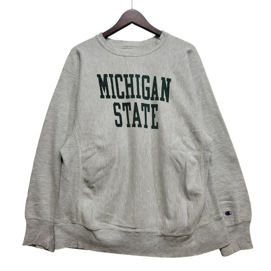 【中古品】【メンズ】 CHAMPION チャンピオン トリコタグ中期 染み込みプリント USA製 80S MICHIGAN STATE REVERSE WEAVE SWEATSHIRT リバースウィーブ スウェットシャツ トップス 長袖 146-260904-cs-01-izu サイズ：XL カラー：グレー 万代Net店