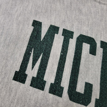 【中古品】【メンズ】 CHAMPION チャンピオン トリコタグ中期 染み込みプリント USA製 80S MICHIGAN STATE REVERSE WEAVE SWEATSHIRT リバースウィーブ スウェットシャツ トップス 長袖 146-260904-cs-01-izu サイズ：XL カラー：グレー 万代Net店