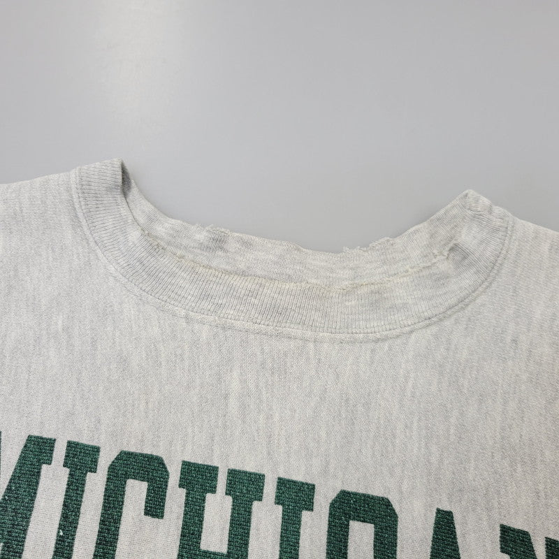 【中古品】【メンズ】 CHAMPION チャンピオン トリコタグ中期 染み込みプリント USA製 80S MICHIGAN STATE REVERSE WEAVE SWEATSHIRT リバースウィーブ スウェットシャツ トップス 長袖 146-260904-cs-01-izu サイズ：XL カラー：グレー 万代Net店