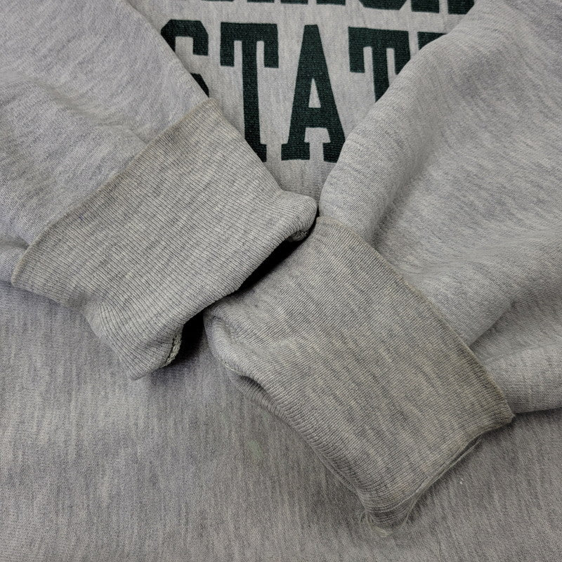 【中古品】【メンズ】 CHAMPION チャンピオン トリコタグ中期 染み込みプリント USA製 80S MICHIGAN STATE REVERSE WEAVE SWEATSHIRT リバースウィーブ スウェットシャツ トップス 長袖 146-260904-cs-01-izu サイズ：XL カラー：グレー 万代Net店