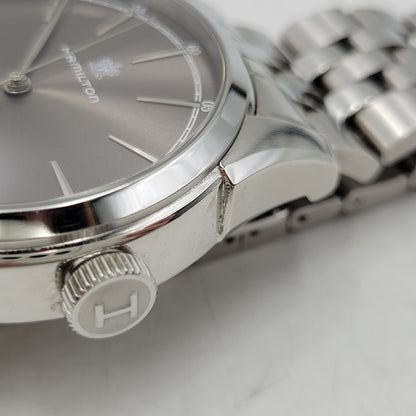 【中古品】【メンズ/レディース】 HAMILTON ハミルトン AMERICAN CLASSIC SPIRIT OF LIBERTY AUTOMATIC DATE H-424151 アメリカン クラシック スピリット オブ リバティ 裏スケルトン 腕時計 197-260907-as-04-izu カラー：シルバー 万代Net店