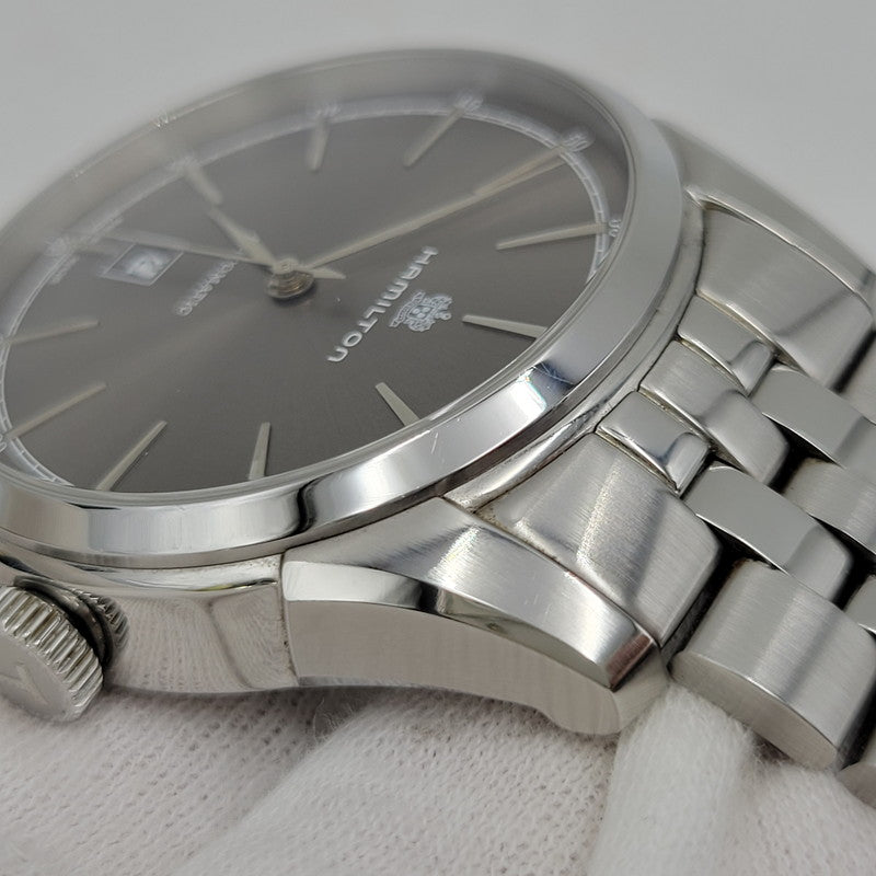 【中古品】【メンズ/レディース】 HAMILTON ハミルトン AMERICAN CLASSIC SPIRIT OF LIBERTY AUTOMATIC DATE H-424151 アメリカン クラシック スピリット オブ リバティ 裏スケルトン 腕時計 197-260907-as-04-izu カラー：シルバー 万代Net店