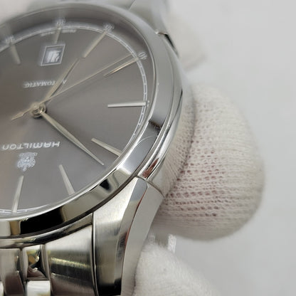【中古品】【メンズ/レディース】 HAMILTON ハミルトン AMERICAN CLASSIC SPIRIT OF LIBERTY AUTOMATIC DATE H-424151 アメリカン クラシック スピリット オブ リバティ 裏スケルトン 腕時計 197-260907-as-04-izu カラー：シルバー 万代Net店