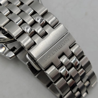 【中古品】【メンズ/レディース】 HAMILTON ハミルトン AMERICAN CLASSIC SPIRIT OF LIBERTY AUTOMATIC DATE H-424151 アメリカン クラシック スピリット オブ リバティ 裏スケルトン 腕時計 197-260907-as-04-izu カラー：シルバー 万代Net店