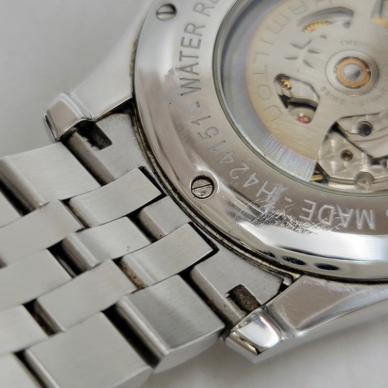 【中古品】【メンズ/レディース】 HAMILTON ハミルトン AMERICAN CLASSIC SPIRIT OF LIBERTY AUTOMATIC DATE H-424151 アメリカン クラシック スピリット オブ リバティ 裏スケルトン 腕時計 197-260907-as-04-izu カラー：シルバー 万代Net店
