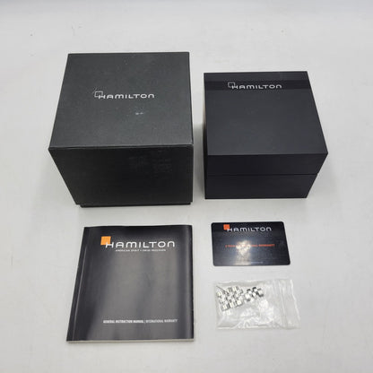 【中古品】【メンズ/レディース】 HAMILTON ハミルトン AMERICAN CLASSIC SPIRIT OF LIBERTY AUTOMATIC DATE H-424151 アメリカン クラシック スピリット オブ リバティ 裏スケルトン 腕時計 197-260907-as-04-izu カラー：シルバー 万代Net店