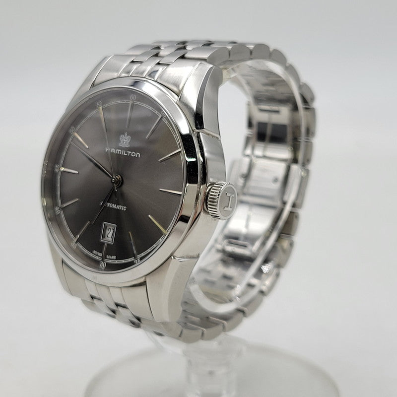 【中古品】【メンズ/レディース】 HAMILTON ハミルトン AMERICAN CLASSIC SPIRIT OF LIBERTY AUTOMATIC DATE H-424151 アメリカン クラシック スピリット オブ リバティ 裏スケルトン 腕時計 197-260907-as-04-izu カラー：シルバー 万代Net店