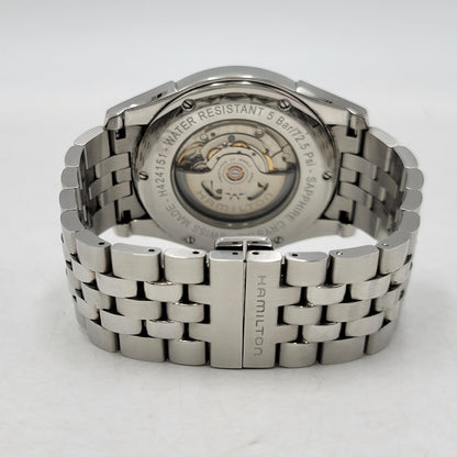 【中古品】【メンズ/レディース】 HAMILTON ハミルトン AMERICAN CLASSIC SPIRIT OF LIBERTY AUTOMATIC DATE H-424151 アメリカン クラシック スピリット オブ リバティ 裏スケルトン 腕時計 197-260907-as-04-izu カラー：シルバー 万代Net店