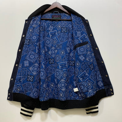 【中古品】【メンズ】 MISHKA ミシカ DENIM STADIUM JACKET デニム スタジアムジャケット スタジャン 142-260914-as-06-izu サイズ：XL カラー：インディゴ×ブラック 万代Net店