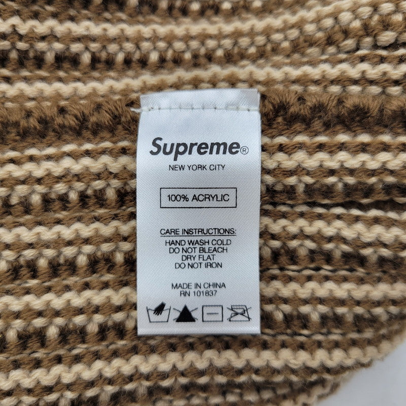 【中古品】【メンズ/レディース】 Supreme シュプリーム CONTRAST STRIPE BEANIE コントラスト ストライプ ビーニー ニット帽 帽子 185-260907-as-02-izu サイズ：F カラー：ブラウン 万代Net店