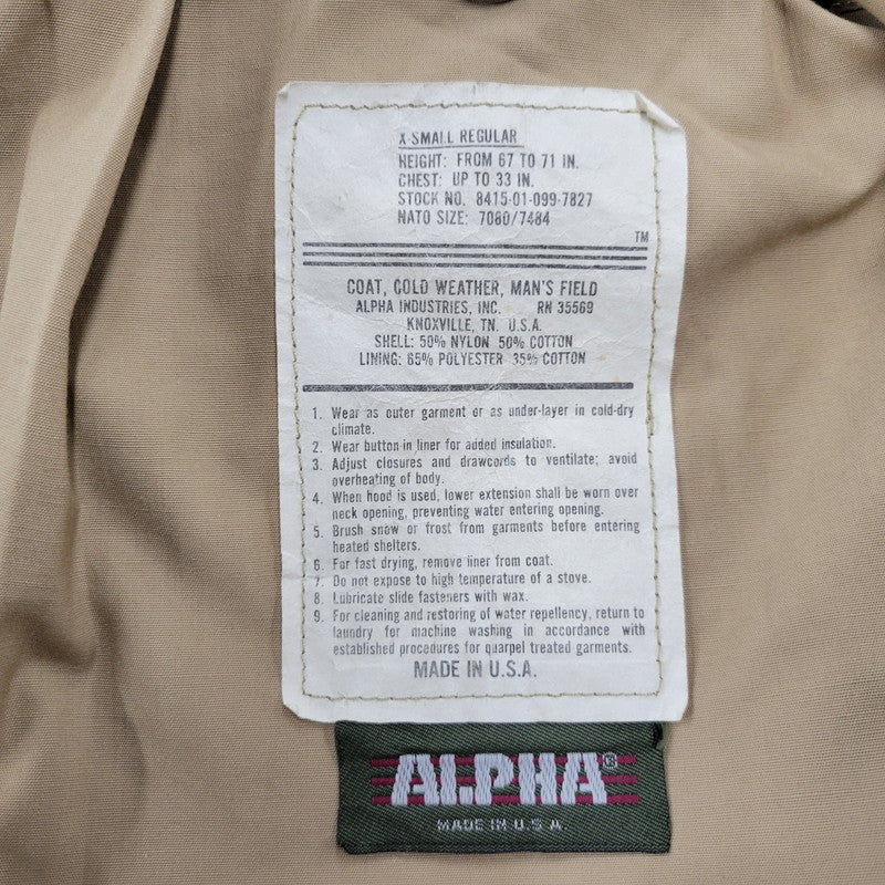 【現状渡し品】【メンズ】 ALPHA INDUSTRIES アルファインダストリーズ 8415-01-099-7827 旧タグ USA製 FIELD JACKET フィールド ジャケット アウター 146-260908-yn-07-izu サイズ：X-SMALL-REGULAR カラー：ベージュ 万代Net店