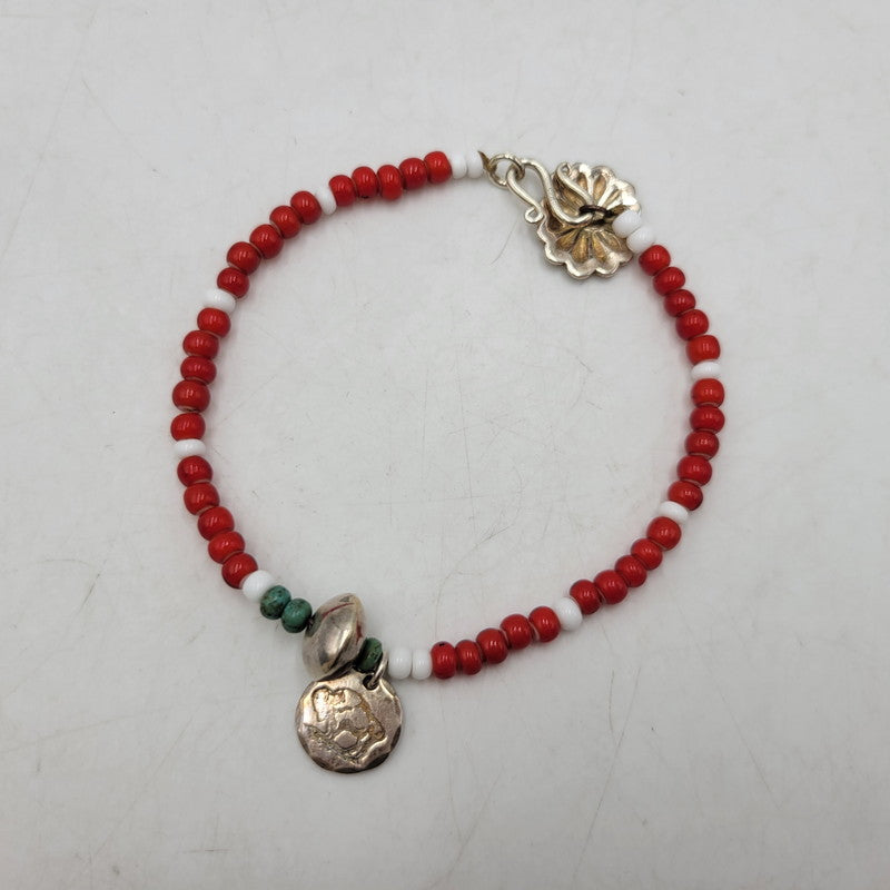 【中古品】【メンズ/レディース】 Pherrow's フェローズ × PEACE ピース BRACELET ブレスレット アクセサリー 192-260909-as-08-izu カラー：レッド×ホワイト 万代Net店