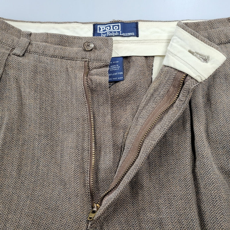 【中古品】【メンズ】 POLO RALPH LAUREN ポロ・ラルフローレン ドミニカ製 2TUCK HERRINGBONE SLACKS 2タック ヘリボーン スラックス ボトムス 157-260908-yn-05-izu サイズ：34×32 カラー：ブラウン 万代Net店