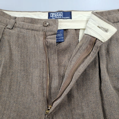 【中古品】【メンズ】 POLO RALPH LAUREN ポロ・ラルフローレン ドミニカ製 2TUCK HERRINGBONE SLACKS 2タック ヘリボーン スラックス ボトムス 157-260908-yn-05-izu サイズ：34×32 カラー：ブラウン 万代Net店