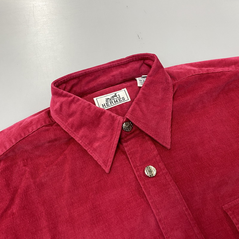 【中古品】【メンズ】 OLD HERMES オールド エルメス CORDUROY LS SHIRT コーデュロイ ロングスリーブ シャツ トップス 長袖 141-260907-cs-09-izu サイズ：41/16 カラー：レッド系 万代Net店