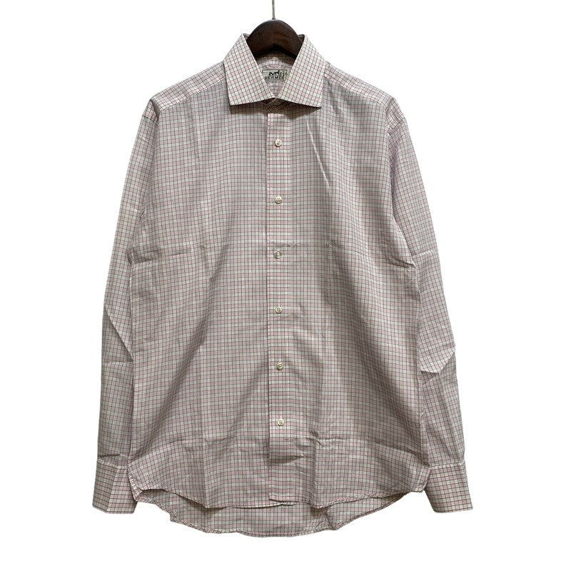 【中古品】【メンズ】 OLD HERMES オールド エルメス 90S CHECK DRESS LS SHIRT チェック ドレス ロングスリーブ シャツ トップス 長袖 141-260907-cs-07-izu サイズ：40-15 3/4 カラー：ピンク系 万代Net店