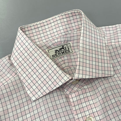 【中古品】【メンズ】 OLD HERMES オールド エルメス 90S CHECK DRESS LS SHIRT チェック ドレス ロングスリーブ シャツ トップス 長袖 141-260907-cs-07-izu サイズ：40-15 3/4 カラー：ピンク系 万代Net店