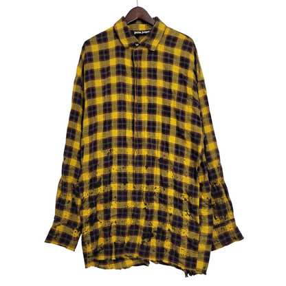 【現状渡し品】【メンズ】 PALM ANGELS パームエンジェルス FLANNEL CURVED LOGO OVERSHIRT PMGA079F20FAB001 フランネル ロゴ オーバーシャツ チェック 長袖 142-260909-as-20-izu サイズ：48 カラー：イエロー系 万代Net店