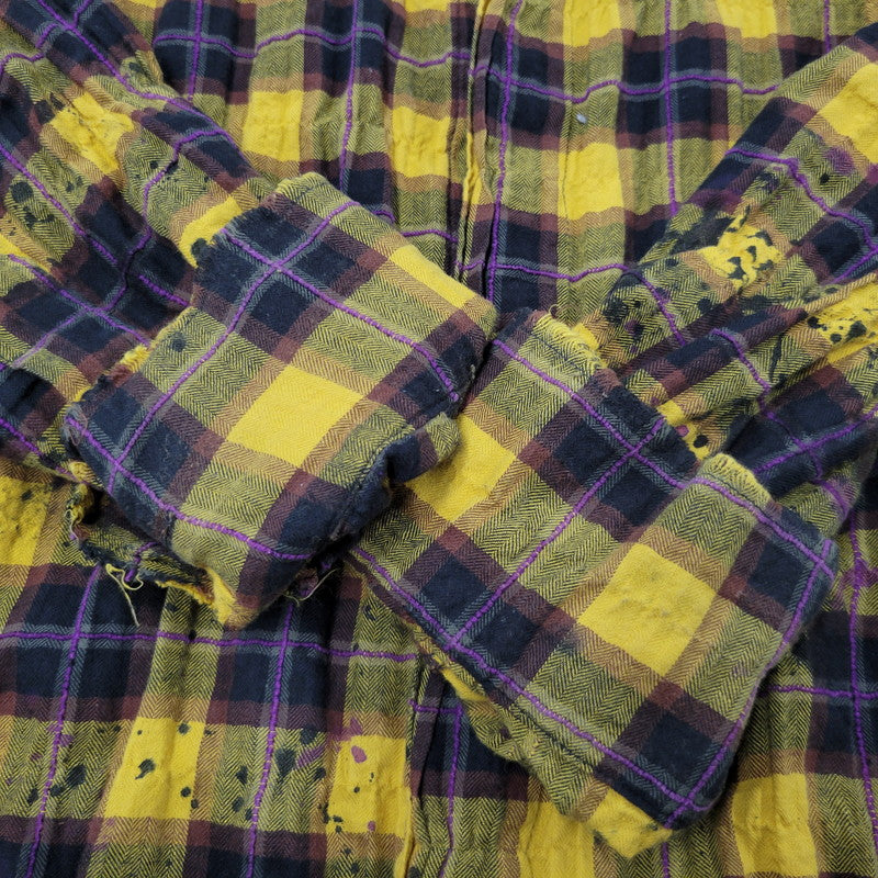 【現状渡し品】【メンズ】 PALM ANGELS パームエンジェルス FLANNEL CURVED LOGO OVERSHIRT PMGA079F20FAB001 フランネル ロゴ オーバーシャツ チェック 長袖 142-260909-as-20-izu サイズ：48 カラー：イエロー系 万代Net店
