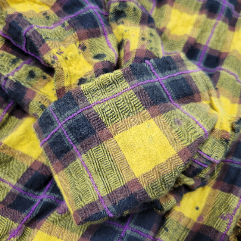 【現状渡し品】【メンズ】 PALM ANGELS パームエンジェルス FLANNEL CURVED LOGO OVERSHIRT PMGA079F20FAB001 フランネル ロゴ オーバーシャツ チェック 長袖 142-260909-as-20-izu サイズ：48 カラー：イエロー系 万代Net店