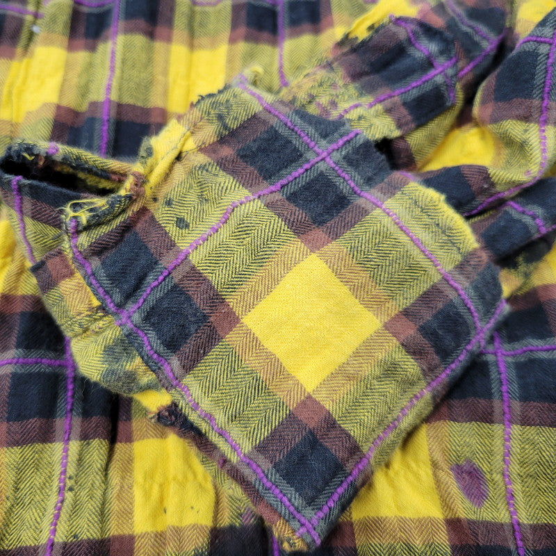 【現状渡し品】【メンズ】 PALM ANGELS パームエンジェルス FLANNEL CURVED LOGO OVERSHIRT PMGA079F20FAB001 フランネル ロゴ オーバーシャツ チェック 長袖 142-260909-as-20-izu サイズ：48 カラー：イエロー系 万代Net店