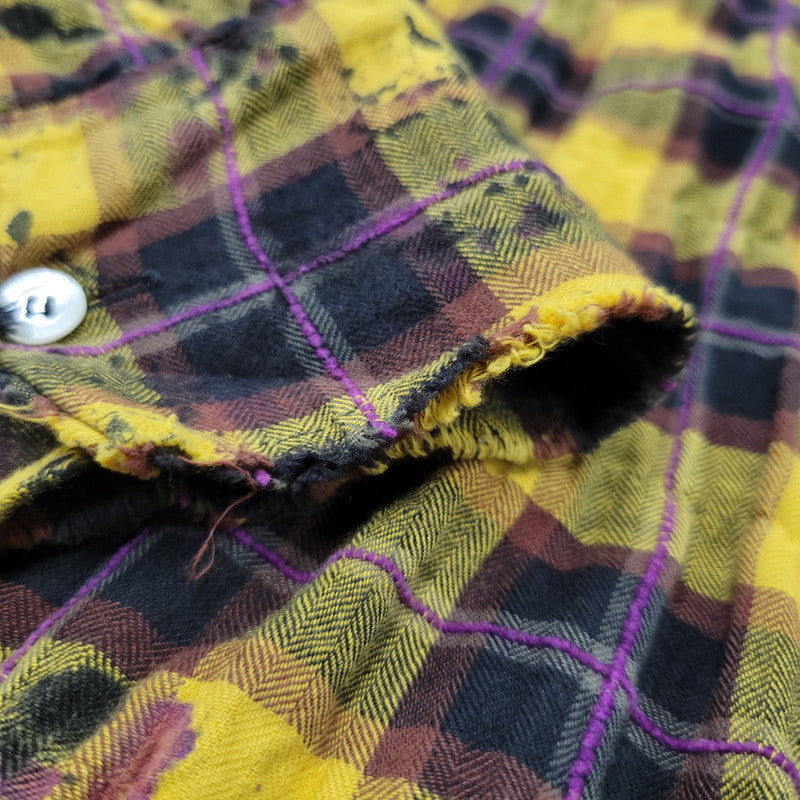 【現状渡し品】【メンズ】 PALM ANGELS パームエンジェルス FLANNEL CURVED LOGO OVERSHIRT PMGA079F20FAB001 フランネル ロゴ オーバーシャツ チェック 長袖 142-260909-as-20-izu サイズ：48 カラー：イエロー系 万代Net店