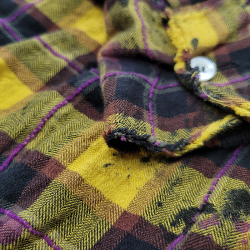 【現状渡し品】【メンズ】 PALM ANGELS パームエンジェルス FLANNEL CURVED LOGO OVERSHIRT PMGA079F20FAB001 フランネル ロゴ オーバーシャツ チェック 長袖 142-260909-as-20-izu サイズ：48 カラー：イエロー系 万代Net店
