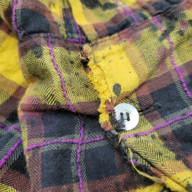 【現状渡し品】【メンズ】 PALM ANGELS パームエンジェルス FLANNEL CURVED LOGO OVERSHIRT PMGA079F20FAB001 フランネル ロゴ オーバーシャツ チェック 長袖 142-260909-as-20-izu サイズ：48 カラー：イエロー系 万代Net店