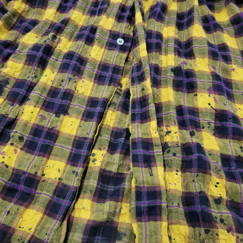 【現状渡し品】【メンズ】 PALM ANGELS パームエンジェルス FLANNEL CURVED LOGO OVERSHIRT PMGA079F20FAB001 フランネル ロゴ オーバーシャツ チェック 長袖 142-260909-as-20-izu サイズ：48 カラー：イエロー系 万代Net店