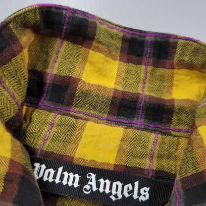 【現状渡し品】【メンズ】 PALM ANGELS パームエンジェルス FLANNEL CURVED LOGO OVERSHIRT PMGA079F20FAB001 フランネル ロゴ オーバーシャツ チェック 長袖 142-260909-as-20-izu サイズ：48 カラー：イエロー系 万代Net店
