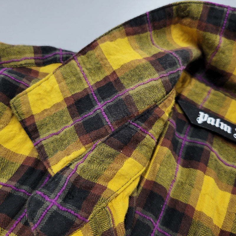 【現状渡し品】【メンズ】 PALM ANGELS パームエンジェルス FLANNEL CURVED LOGO OVERSHIRT PMGA079F20FAB001 フランネル ロゴ オーバーシャツ チェック 長袖 142-260909-as-20-izu サイズ：48 カラー：イエロー系 万代Net店