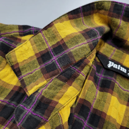 【現状渡し品】【メンズ】 PALM ANGELS パームエンジェルス FLANNEL CURVED LOGO OVERSHIRT PMGA079F20FAB001 フランネル ロゴ オーバーシャツ チェック 長袖 142-260909-as-20-izu サイズ：48 カラー：イエロー系 万代Net店