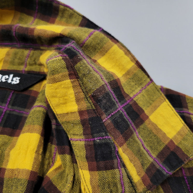 【現状渡し品】【メンズ】 PALM ANGELS パームエンジェルス FLANNEL CURVED LOGO OVERSHIRT PMGA079F20FAB001 フランネル ロゴ オーバーシャツ チェック 長袖 142-260909-as-20-izu サイズ：48 カラー：イエロー系 万代Net店