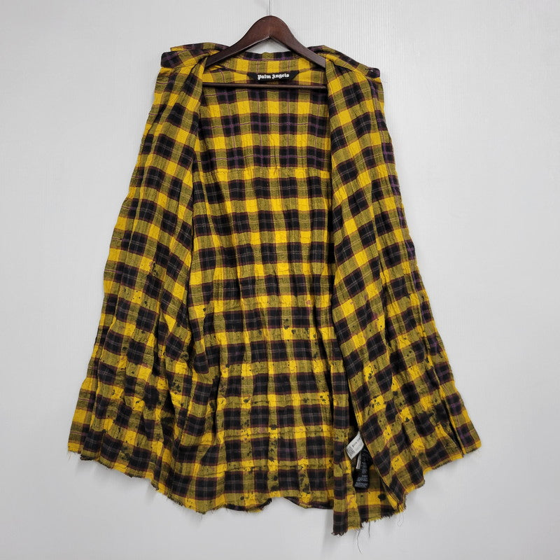 【現状渡し品】【メンズ】 PALM ANGELS パームエンジェルス FLANNEL CURVED LOGO OVERSHIRT PMGA079F20FAB001 フランネル ロゴ オーバーシャツ チェック 長袖 142-260909-as-20-izu サイズ：48 カラー：イエロー系 万代Net店