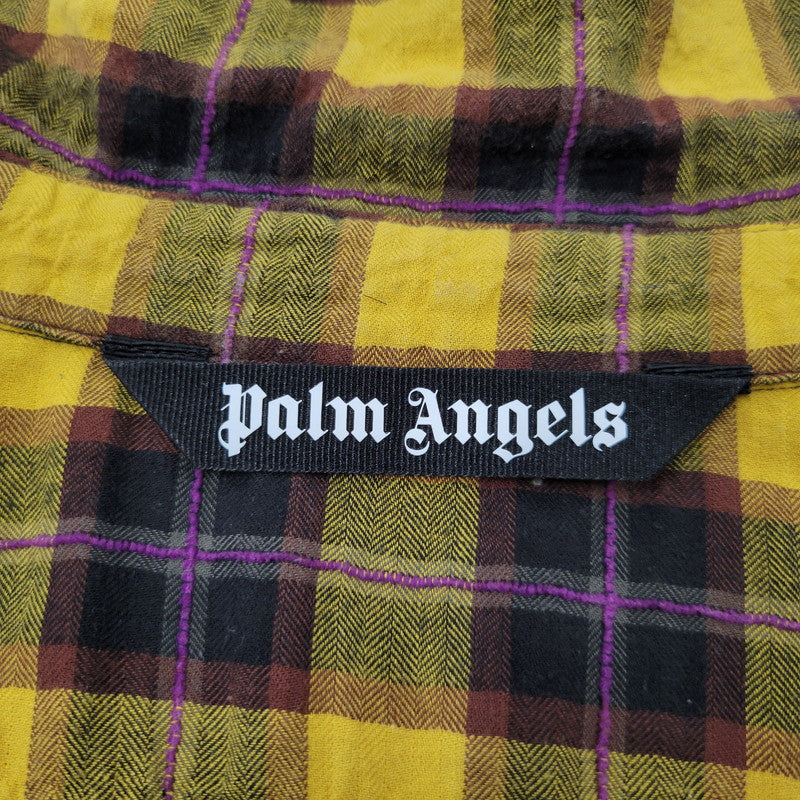 【現状渡し品】【メンズ】 PALM ANGELS パームエンジェルス FLANNEL CURVED LOGO OVERSHIRT PMGA079F20FAB001 フランネル ロゴ オーバーシャツ チェック 長袖 142-260909-as-20-izu サイズ：48 カラー：イエロー系 万代Net店