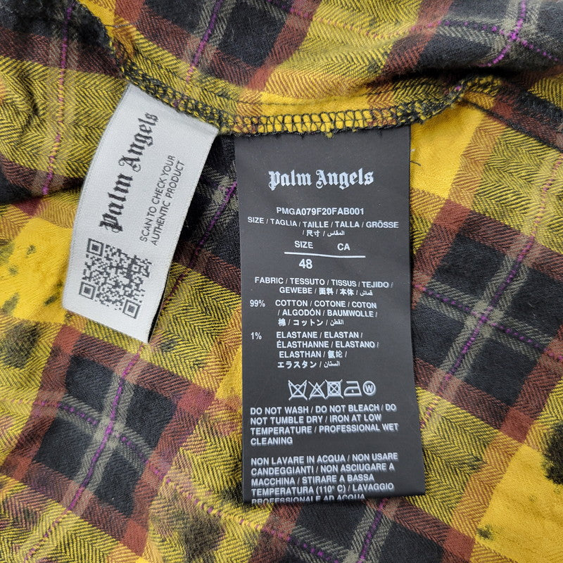 【現状渡し品】【メンズ】 PALM ANGELS パームエンジェルス FLANNEL CURVED LOGO OVERSHIRT PMGA079F20FAB001 フランネル ロゴ オーバーシャツ チェック 長袖 142-260909-as-20-izu サイズ：48 カラー：イエロー系 万代Net店