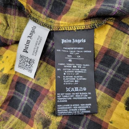 【現状渡し品】【メンズ】 PALM ANGELS パームエンジェルス FLANNEL CURVED LOGO OVERSHIRT PMGA079F20FAB001 フランネル ロゴ オーバーシャツ チェック 長袖 142-260909-as-20-izu サイズ：48 カラー：イエロー系 万代Net店