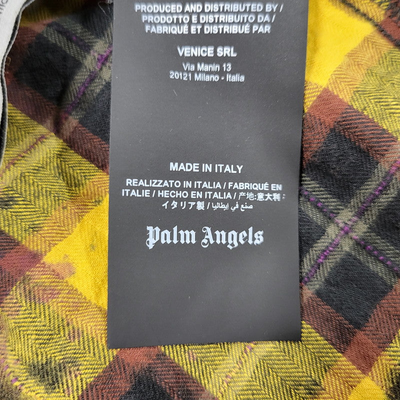 【現状渡し品】【メンズ】 PALM ANGELS パームエンジェルス FLANNEL CURVED LOGO OVERSHIRT PMGA079F20FAB001 フランネル ロゴ オーバーシャツ チェック 長袖 142-260909-as-20-izu サイズ：48 カラー：イエロー系 万代Net店