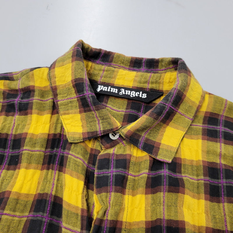 【現状渡し品】【メンズ】 PALM ANGELS パームエンジェルス FLANNEL CURVED LOGO OVERSHIRT PMGA079F20FAB001 フランネル ロゴ オーバーシャツ チェック 長袖 142-260909-as-20-izu サイズ：48 カラー：イエロー系 万代Net店