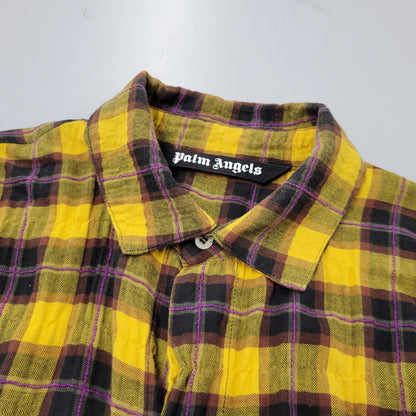 【現状渡し品】【メンズ】 PALM ANGELS パームエンジェルス FLANNEL CURVED LOGO OVERSHIRT PMGA079F20FAB001 フランネル ロゴ オーバーシャツ チェック 長袖 142-260909-as-20-izu サイズ：48 カラー：イエロー系 万代Net店