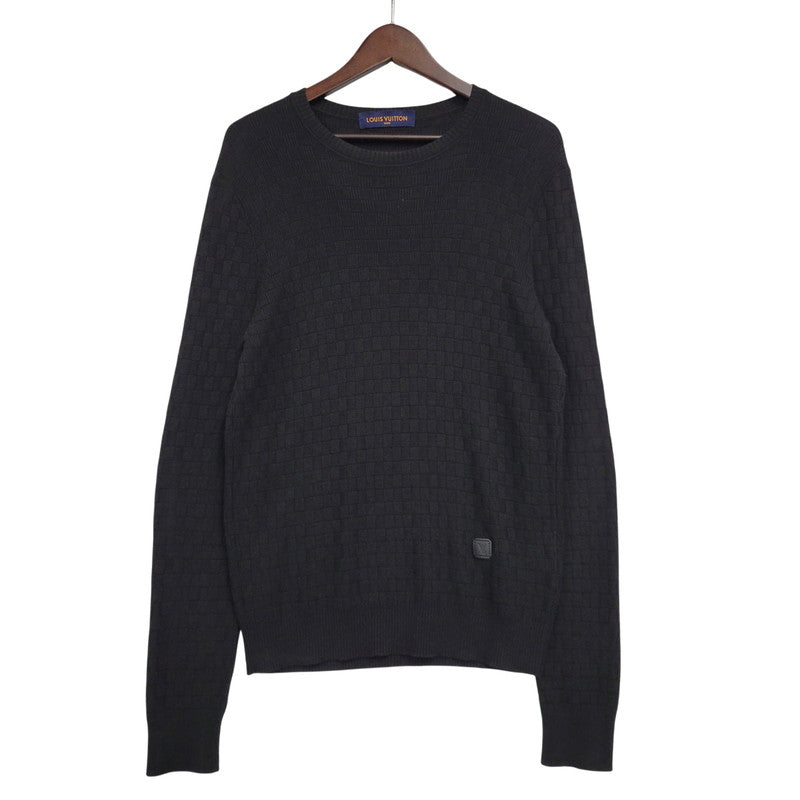 【中古品】【メンズ】 LOUIS VUITTON ルイ・ヴィトン DAMIER CREW NECK SWEATER HBN45WF99 ダミエ クルーネックセーター 長袖 141-260909-as-14-izu サイズ：XS カラー：ブラック 万代Net店