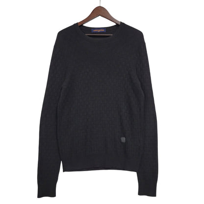 【中古品】【メンズ】 LOUIS VUITTON ルイ・ヴィトン DAMIER CREW NECK SWEATER HBN45WF99 ダミエ クルーネックセーター 長袖 141-260909-as-14-izu サイズ：XS カラー：ブラック 万代Net店