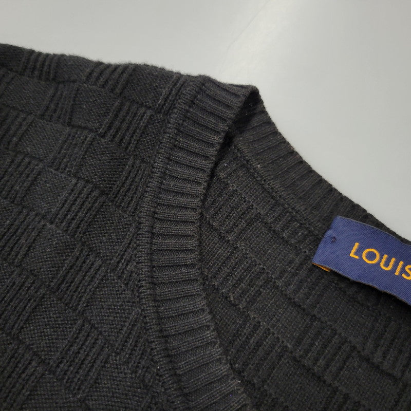 【中古品】【メンズ】 LOUIS VUITTON ルイ・ヴィトン DAMIER CREW NECK SWEATER HBN45WF99 ダミエ クルーネックセーター 長袖 141-260909-as-14-izu サイズ：XS カラー：ブラック 万代Net店